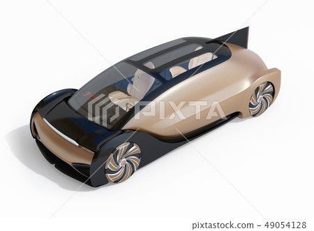 自駕駛的電車豪華交誼廳的圖像在金屬金子顏色的在白色背景 49054128