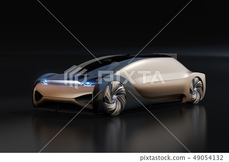 Image of self-driving electric car luxury saloon in metallic gold color on black back. original design 49054132