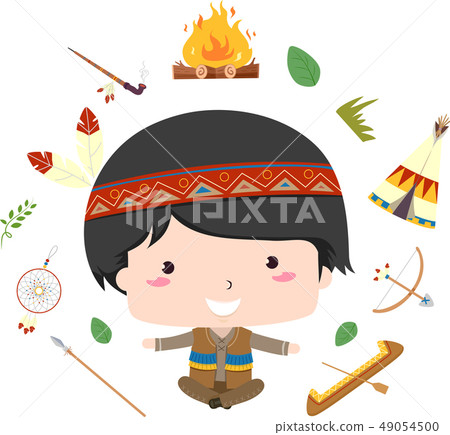 Kid Boy Native American Share Culture Illustration 49054500
