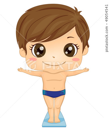 Kid Boy Springboard Dive Illustration 49054541