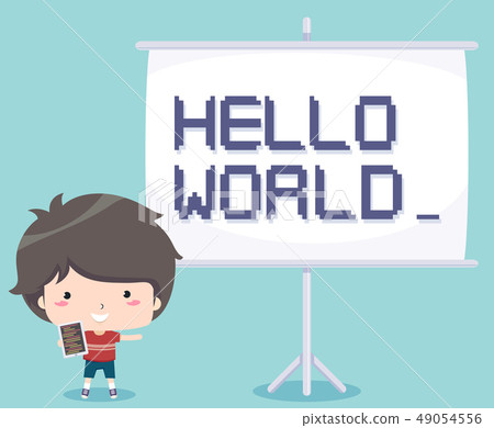Kid Boy Teach Coding Illustration Kid Boy Teach Coding Illustration 49054556