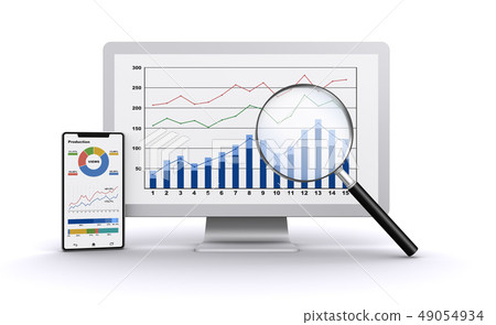 Smartphone, monitor and magnifying glass 49054934