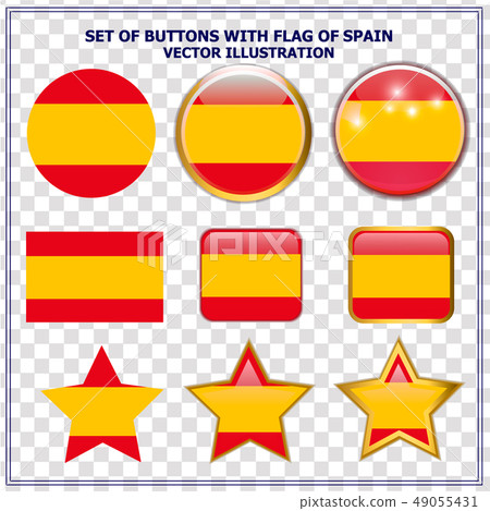 Set of buttons with flag of Spain. Illustration. 49055431
