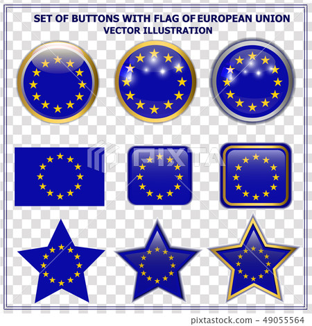 Set of buttons with flag of European Union . Vector illustration. Set of buttons with flag of European Union . Vector illustration. 49055564