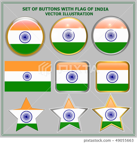 Set of buttons with flag of India. Illustration. Set of buttons with flag of India. Illustration. 49055663