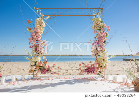 Event decoration. Wedding chuppa at riverside Event decoration. Wedding chuppa at riverside 49058264