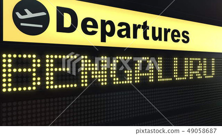 Flight to Bengaluru on international airport departures board. Travelling to India conceptual 3D 49058687