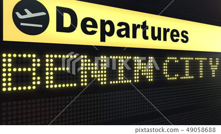 Flight to Benin City on international airport departures board. Travelling to Nigeria conceptual 3D 49058688