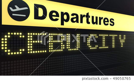 Flight to Cebu City on international airport departures board. Travelling to Philippines conceptual 49058765