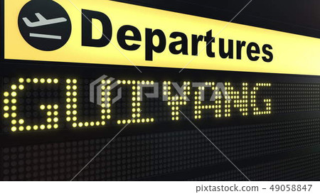Flight to Guiyang on international airport departures board. Travelling to China conceptual 3D 49058847