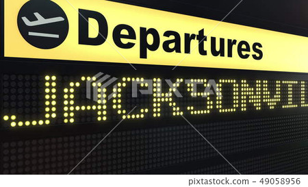 Flight to Jacksonville on international airport departures board. Travelling to the United States 49058956