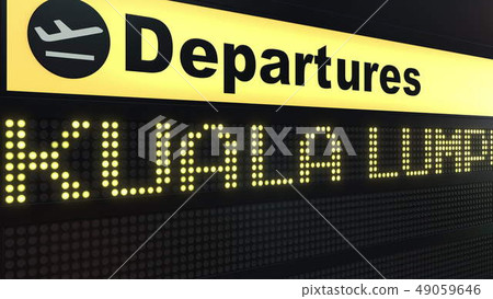 Flight to Kuala Lumpur on international airport departures board. Travelling to Malaysia conceptual 49059646