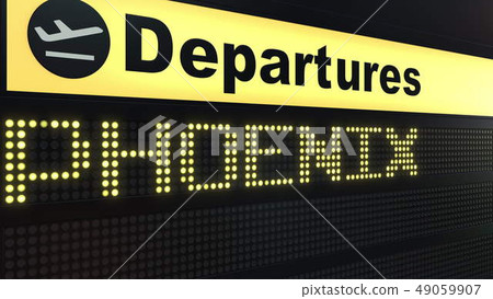 Flight to Phoenix on international airport departures board. Travelling to the United States Flight to Phoenix on international airport departures board. Travelling to the United States 49059907