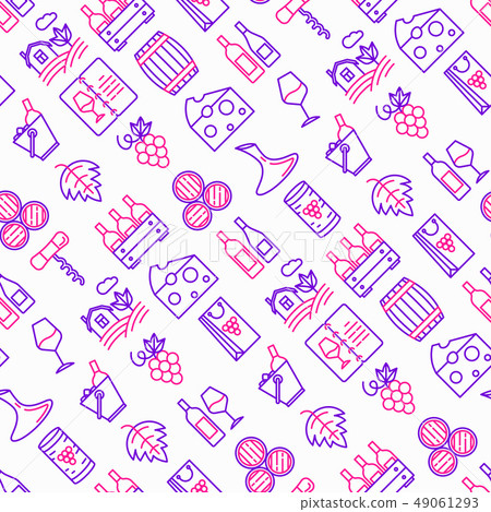 Wine seamless pattern with thin line icons 49061293