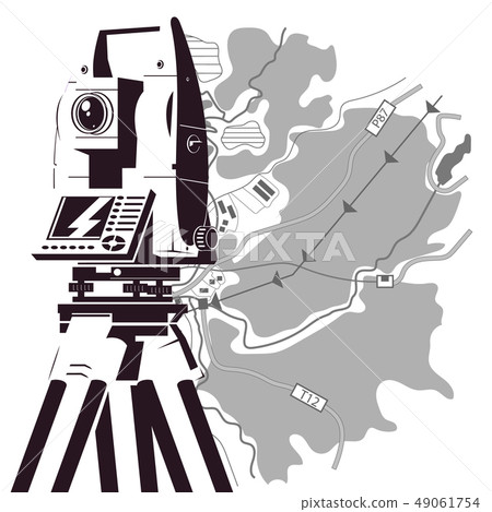Total station and map of the area for geodesy 49061754