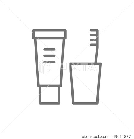 Toothpaste and brush, dental hygiene line icon. 49061827