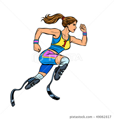 disabled runner woman with leg prostheses running forward. sports competition disabled runner woman with leg prostheses running forward. sports competition 49062817