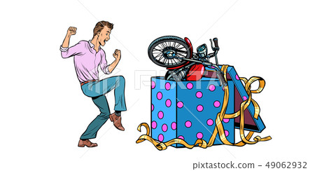 Man and motorcycle holiday gift box, isolate on white background 49062932