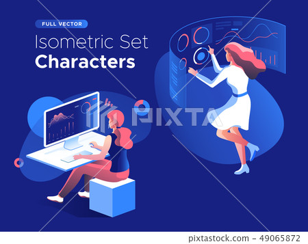 People work and interacting with graphs and devices. 49065872