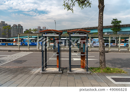 Public telephone booth on sidedwalk. Taipei Taiwan Public telephone booth on sidedwalk. Taipei Taiwan 49066828