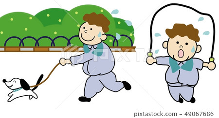 There is a grass on the background of a man who exercises (light face) 49067686