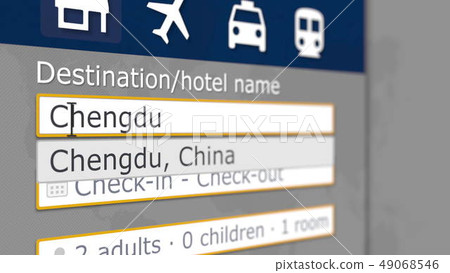 Hotel search in Chengdu on some booking site. Travel to China related 3D rendering Hotel search in Chengdu on some booking site. Travel to China related 3D rendering 49068546