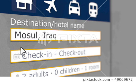 Hotel search in Mosul on some booking site. Travel to Iraq related 3D rendering 49069672