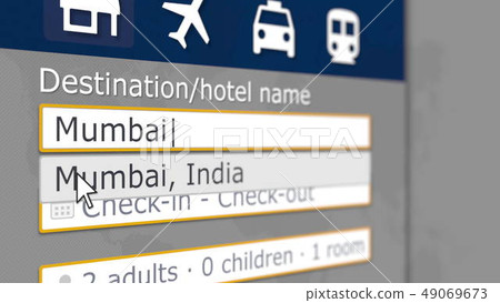 Hotel search in Mumbai on some booking site. Travel to India related 3D rendering 49069673