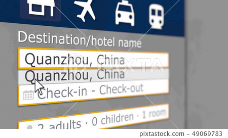 Online hotel search in Quanzhou on some booking site. Travel to China conceptual 3D rendering Online hotel search in Quanzhou on some booking site. Travel to China conceptual 3D rendering 49069783