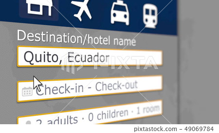 Searching hotel in Quito, Ecuador on an online booking site. Travel related 3D rendering 49069784