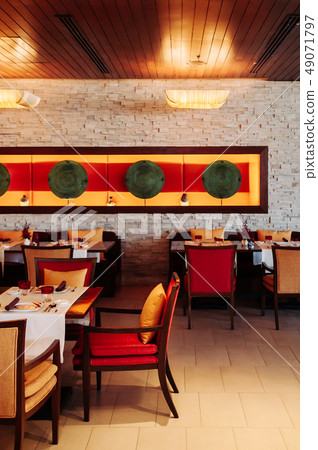 Asian luxury style hotel restaurant with colourful 49071797