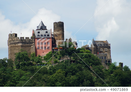 Old castle seen from Rhine river cruise in Germany Old castle seen from Rhine river cruise in Germany 49071869
