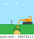 business man and crawler loader with golden coins 49074211
