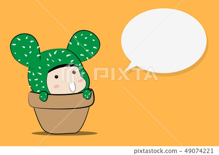 cute cactus character design with bubble speech on 49074221
