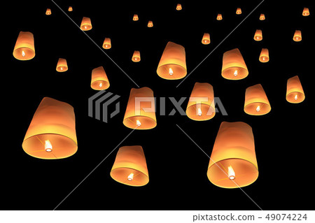vector of floating lanterns on black background 49074224