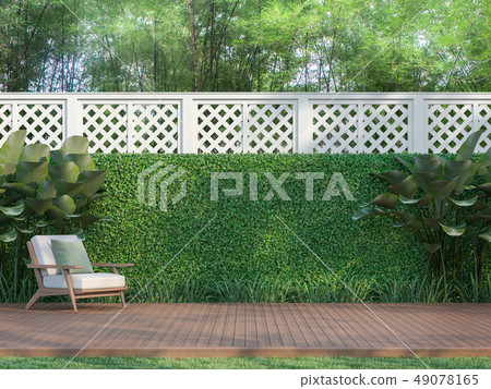 Outdoor wood terrace in the garden 3d render 49078165
