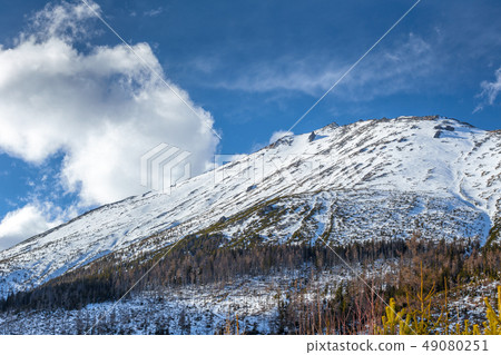 View of the landscape with snowy mountains. View of the landscape with snowy mountains. 49080251