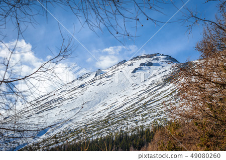 View of the landscape with snowy mountains. View of the landscape with snowy mountains. 49080260