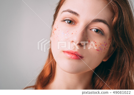 woman beauty natural makeup glitter freckles woman beauty natural makeup glitter freckles 49081022
