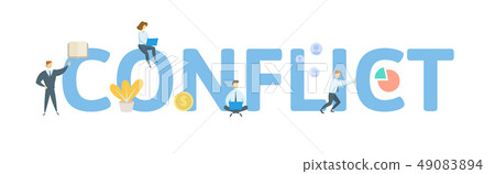 CONFLICT. Concept with people, letters and icons. Flat vector illustration. Isolated on white CONFLICT. Concept with people, letters and icons. Flat vector illustration. Isolated on white 49083894