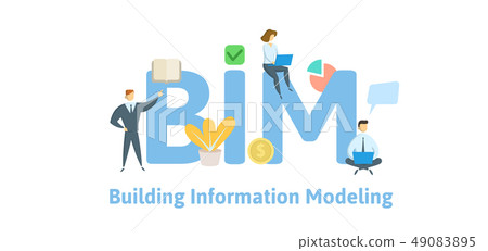 BIM, building information modeling. Concept with keywords, letters and icons. Flat vector 49083895