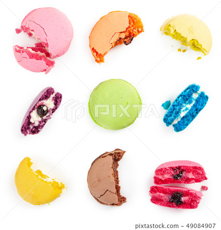 Set of colorful french macaroons isolated on white 49084907