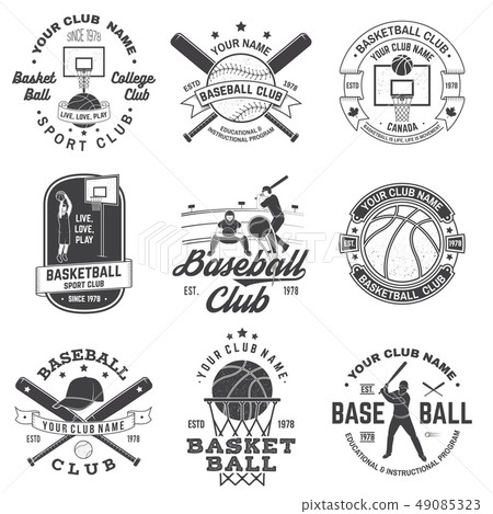 Set of basketball and baseball badge, emblem. Vector. Concept for shirt, print, stamp, apparel or Set of basketball and baseball badge, emblem. Vector. Concept for shirt, print, stamp, apparel or 49085323