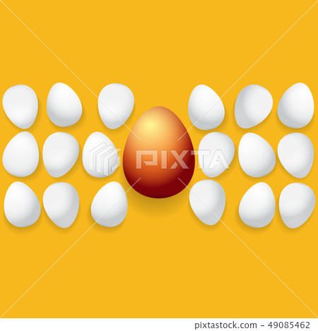 Happy easter greeting card with colorful golden egg and white eggs isolated on orange background 49085462