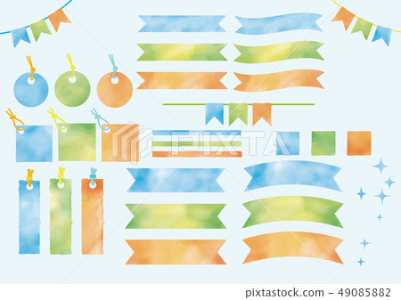 水彩風格夏天顏色設置三色框架1 49085882