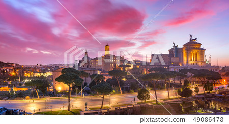 Ancient ruins of Roman Forum at sunrise, Rome, Italy 49086478