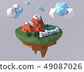 Beautiful island with clouds. Low poly 3D render. 49087026
