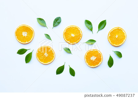 Fresh orange citrus fruit with leaves isolated on Fresh orange citrus fruit with leaves isolated on 49087237