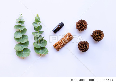 Essential oil with branches of eucalyptus, vintage Essential oil with branches of eucalyptus, vintage 49087345