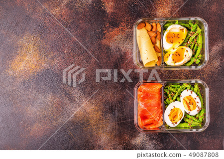 Healthy balanced lunch box, ketogenic diet lunch. 49087808